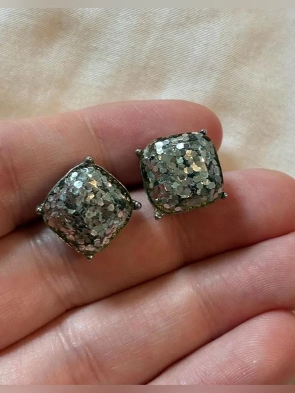 Kate Spade Silver Glitter Square Stud Earring